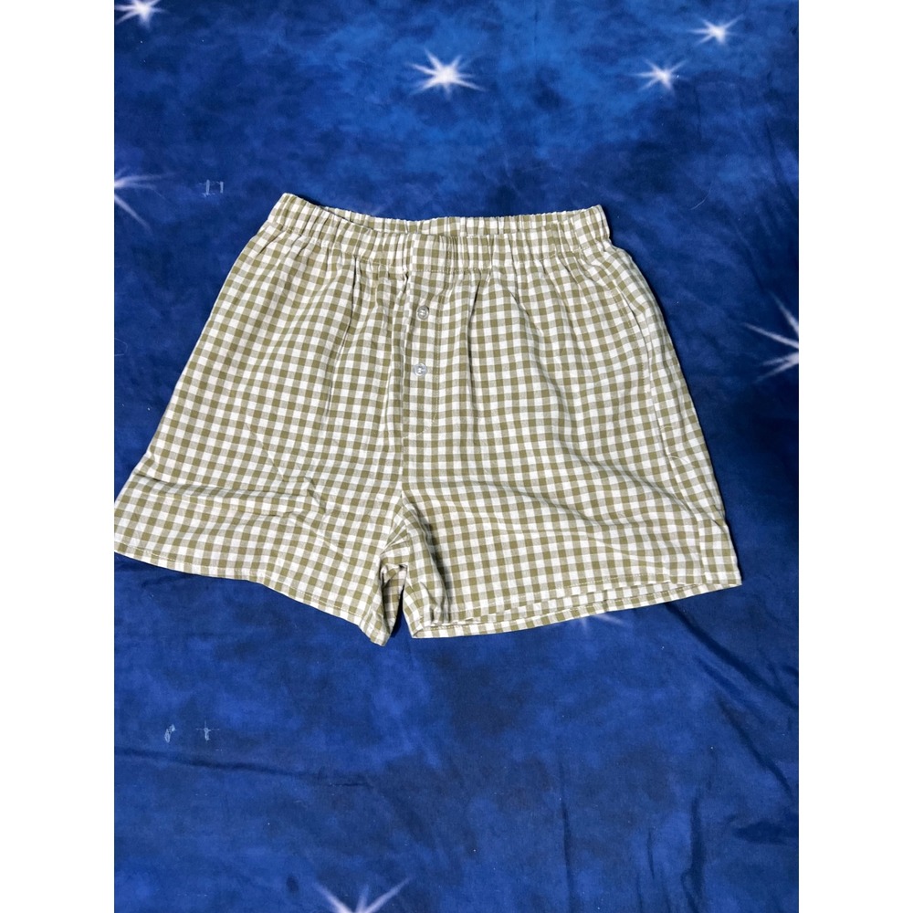 PrettyGarden Green Gingham Cotton Shorts Elastic Waist Pockets Size S NEW